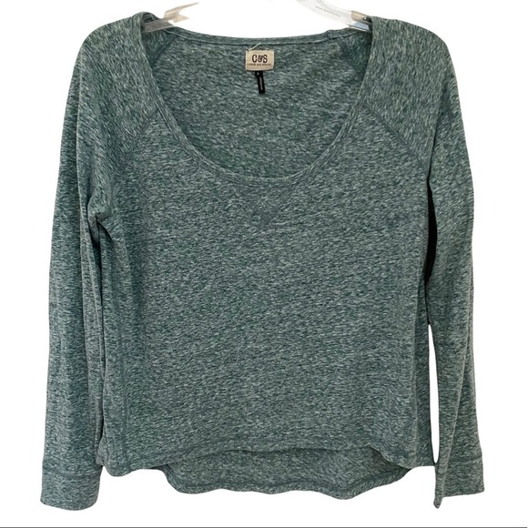 Check and Stripe Heather Green Long Sleeve Scoop Neck Top Sz Small  B7 - Picture 1 of 8